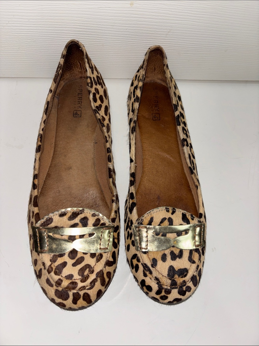 Sperry Leopard-Print Flats with Metallic Gold Strap